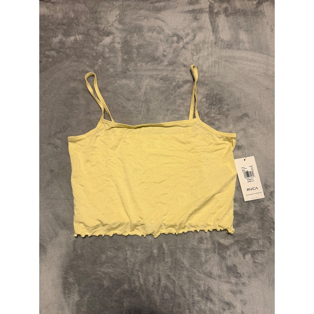RVCA All Day Tank Women Large Yellow Crop Lettuce Hem Cami AVJKY00217